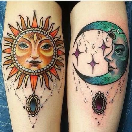 点击大图看下一张：日月纹身--很适合情侣的太阳月亮的成对日月纹身图案