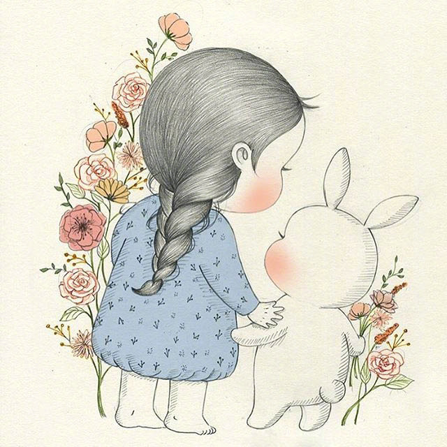 点击大图看下一张：小女孩与兔兔生活的卡通壁纸第二波