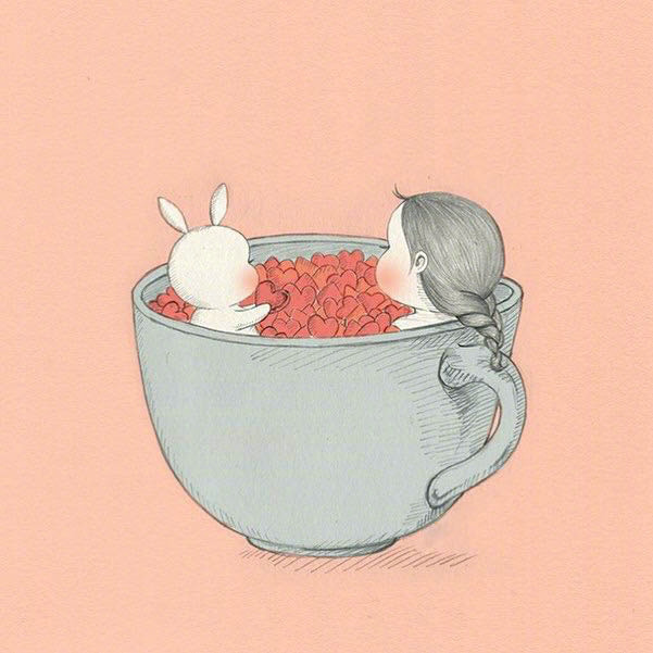 点击大图看下一张：小女孩与兔兔生活的卡通壁纸第二波