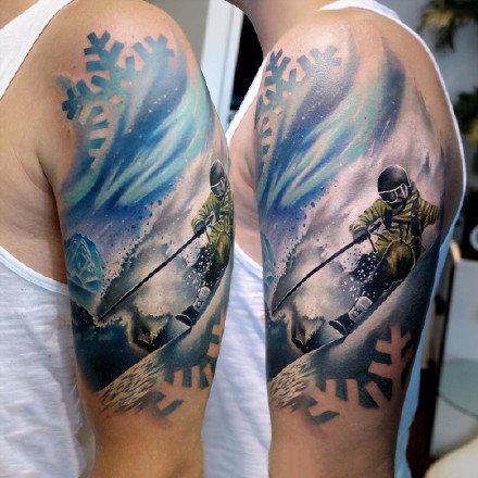 点击大图看下一张：大神级的一组大臂腿部水彩写实纹身作品图案