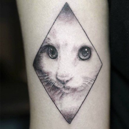 点击大图看下一张：一组黑灰色的几何图形+小猫纹身图案欣赏
