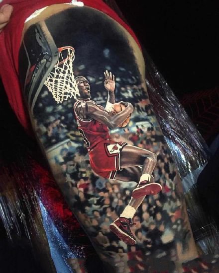 点击大图看下一张：国外篮球明星的一组写实肖像纹身图案