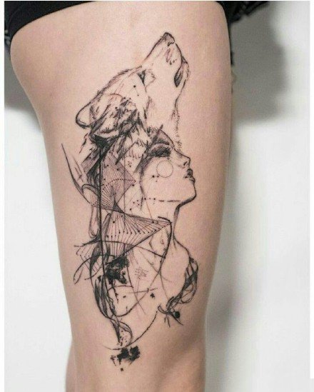 点击大图看下一张：飘逸点线设计风格的一组创意纹身图案欣赏