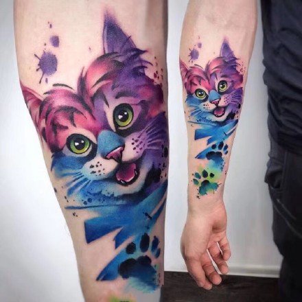 点击大图看下一张：蓝色写实动物纹身：蓝色调的一组动物水彩色写实纹身图案