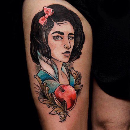 点击大图看下一张：手臂女郎纹身：9张大臂和腿部的一组彩色女郎纹身图案