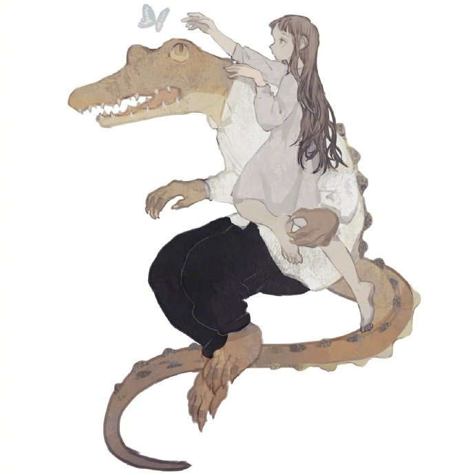 点击大图看下一张：女孩与鳄鱼特别有爱的卡通壁纸欣赏
