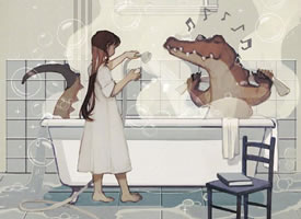 女孩与鳄鱼特别有爱的卡通壁纸欣赏