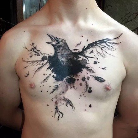 点击大图看下一张：暗黑乌鸦纹身：个性的一组黑色乌鸦纹身图案9张