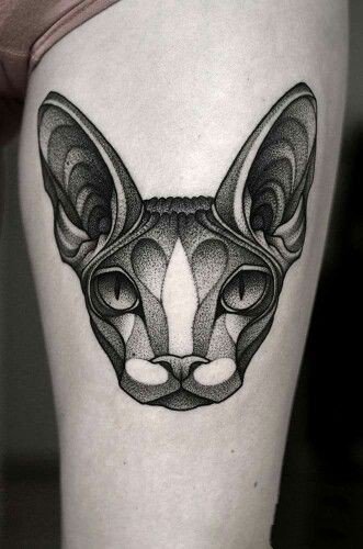 点击大图看下一张：点刺风格的一组黑色小猫纹身图案欣赏