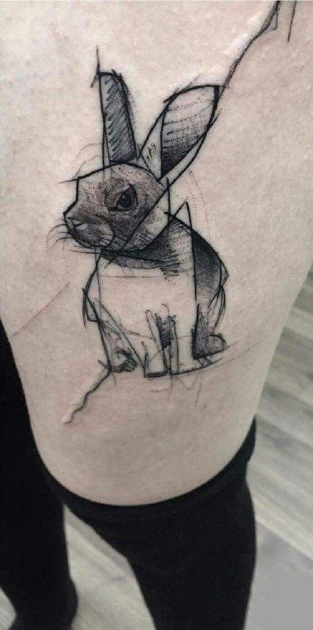 点击大图看下一张：黑灰色的一组小兔子纹身作品图片9张