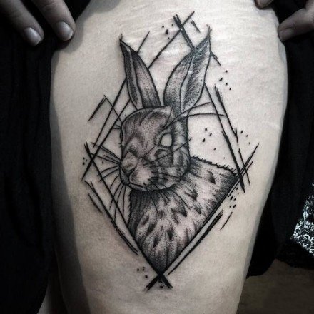 点击大图看下一张：黑灰色的一组小兔子纹身作品图片9张