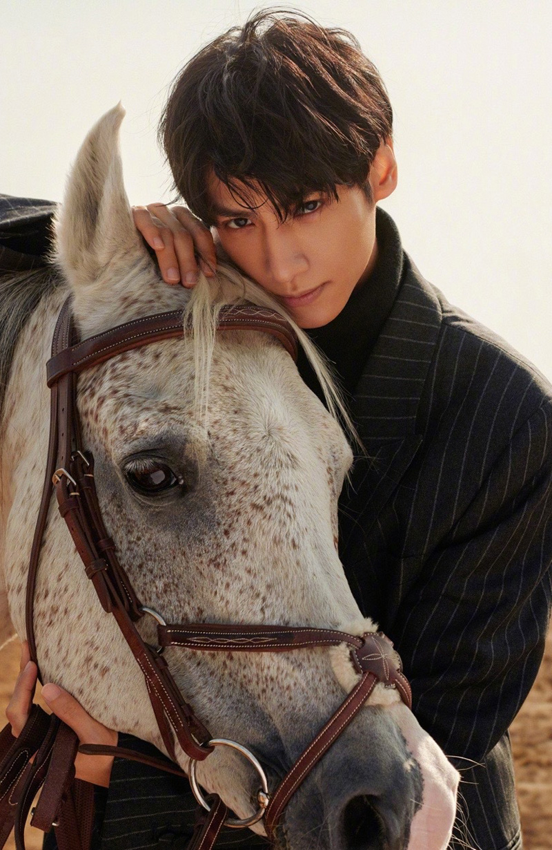 点击大图看下一张：罗云熙英伦风帅气与马一起拍摄的写真图片