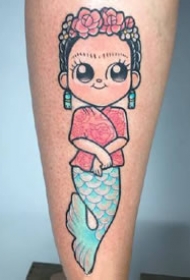 很可爱的一组小彩色卡通Q版美人鱼纹身图案