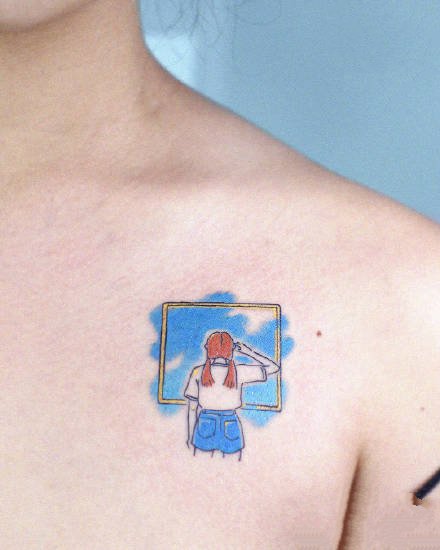 点击大图看下一张：纹在手臂上的一组蓝色系小可爱纹身图片