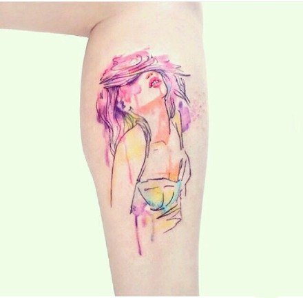 点击大图看下一张：水彩色的一组女孩创意纹身图案欣赏