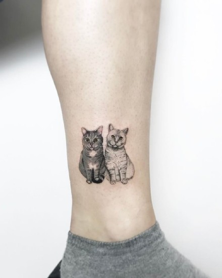 点击大图看下一张：小清新猫纹身：狠可爱的一组小清新猫纹身图案