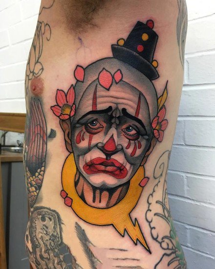 点击大图看下一张：搞怪小丑：很有趣的小丑搞怪纹身作品手稿欣赏