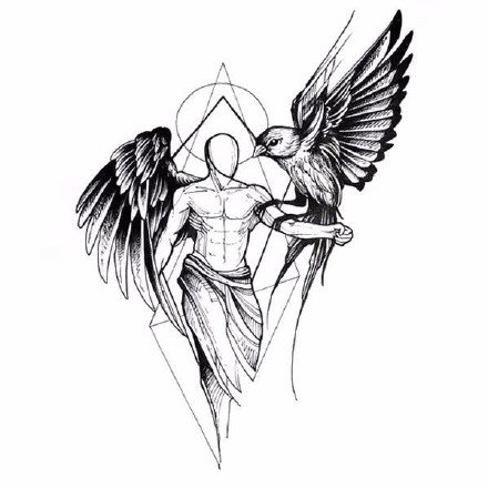 点击大图看下一张：带双羽翼的一组黑灰天使纹身图案