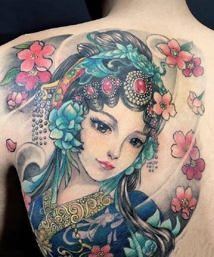 点击大图看下一张：花旦刺青：一组中国风花旦纹身图案9张