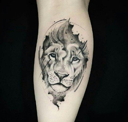 点击大图看下一张：一组好看的狮子纹身设计图案作品9张