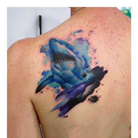 点击大图看下一张：蓝色调的一组水墨彩色纹身图案9张