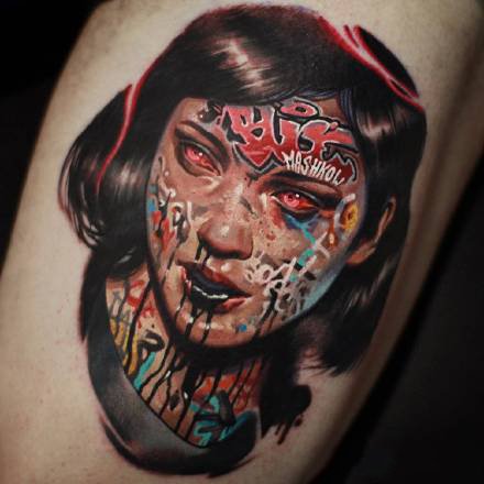 点击大图看下一张：涂鸦轰炸风格的一组女性人像纹身作品