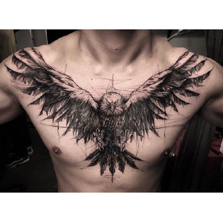 点击大图看下一张：暗黑翅膀：适合男性的一组霸气黑色线条翅膀纹身图案