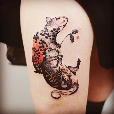 点击大图看下一张：色彩斑斓的一组猫喵纹身作品图片