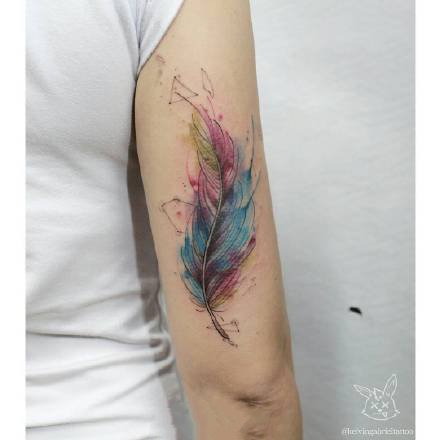 点击大图看下一张：一组羽毛题材的水彩羽毛纹身图案9张