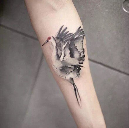 点击大图看下一张：中国风的一组水墨仙鹤纹身作品图片