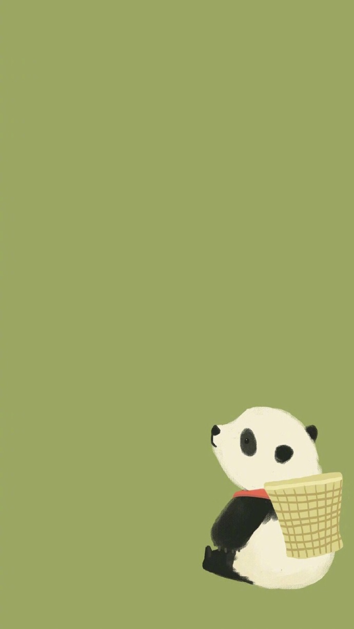 点击大图看下一张：绿色背景的卡通小熊猫壁纸欣赏