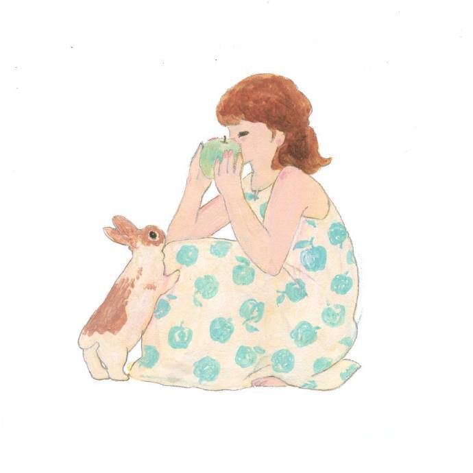 点击大图看下一张：一组小女孩与兔子的卡通唯美壁纸