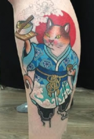 日式格调的一组淘气猫纹身作品赏析