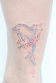 小清新的一组海豚鲸鱼小清新纹身作品