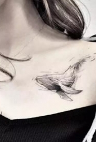 黑灰色的一组创意鲸鱼纹身图案