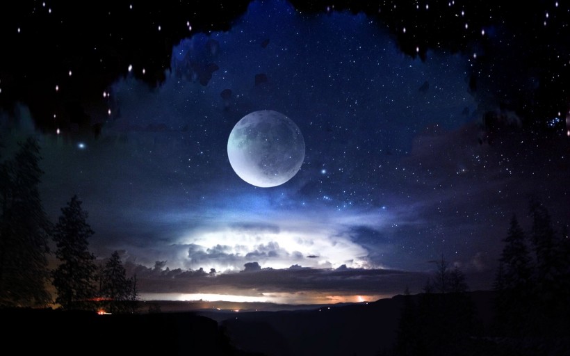 点击大图看下一张：宇宙星空与月亮图片