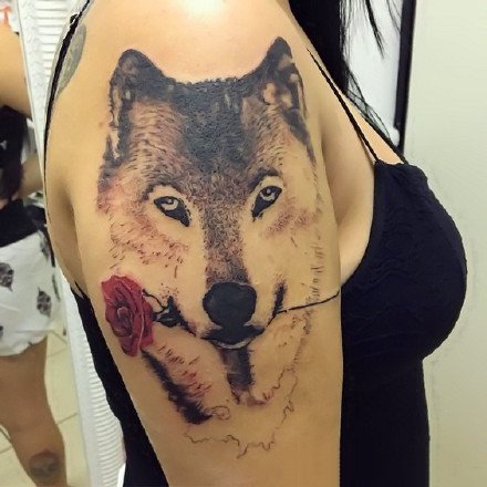 点击大图看下一张：一组和狼头相关的狼纹身图片9张