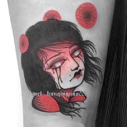 点击大图看下一张：红色调的一组日式艺伎女郎纹身图片
