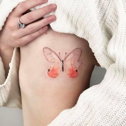 点击大图看下一张：适合女生的一组小清新彩色小蝴蝶纹身图