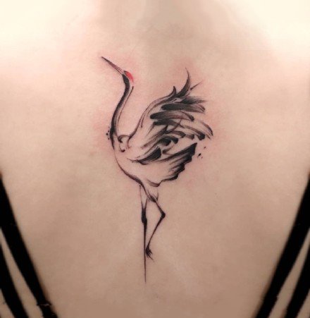 点击大图看下一张：传统风的一组水墨仙鹤的纹身图案