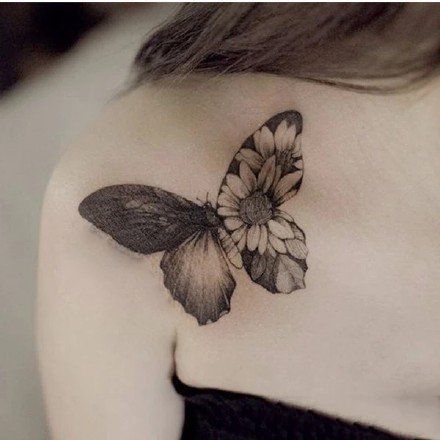 点击大图看下一张：黑灰蝴蝶：一组创意的黑灰色蝴蝶纹身作品