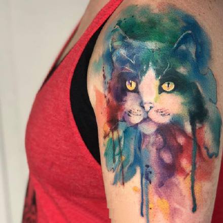 点击大图看下一张：9张水彩泼墨风格的动物纹身作品图案