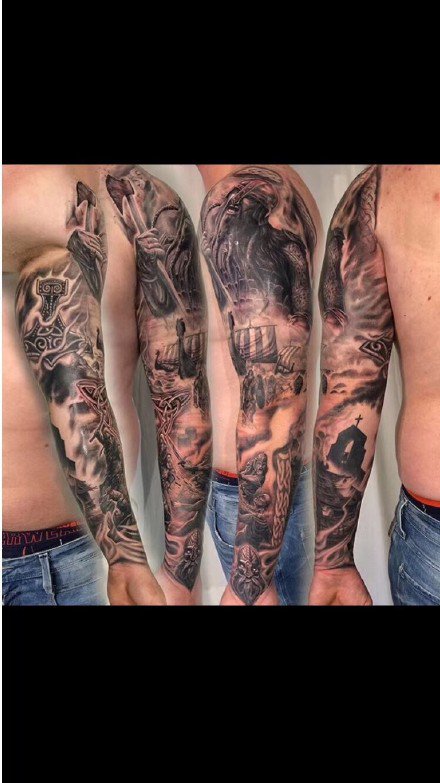 点击大图看下一张：9组欧美写实风格的大花臂纹身作品