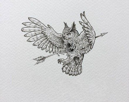 点击大图看下一张：猫头鹰刺青：一组猫头鹰的手稿和纹身作品赏析