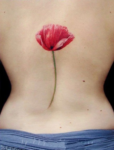 点击大图看下一张：罂粟刺青：艳丽的一组红色罂粟花纹身图案