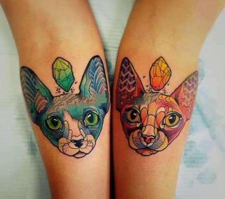 点击大图看下一张：school风格的一组猫纹身图案欣赏