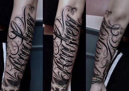 点击大图看下一张：一组奇卡诺花体字的纹身图案欣赏