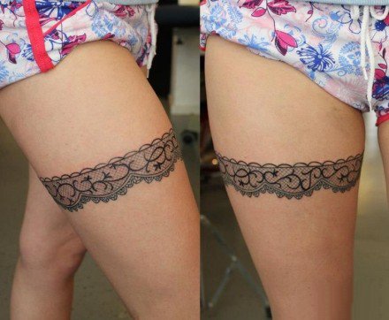 点击大图看下一张：性感的女生美腿蕾丝腿环纹身图案