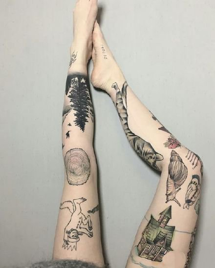点击大图看下一张：小图拼接的性感花腿纹身欣赏