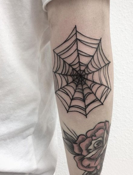 点击大图看下一张：手肘部的一组蜘蛛网纹身图片